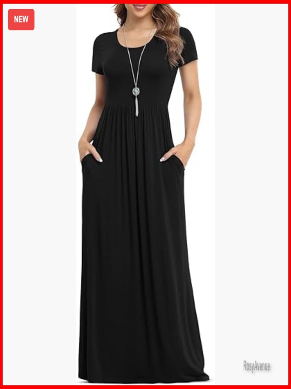 Loose Fit Maxi Dress with Pockets, Short Sleeve, Rayon Spandex